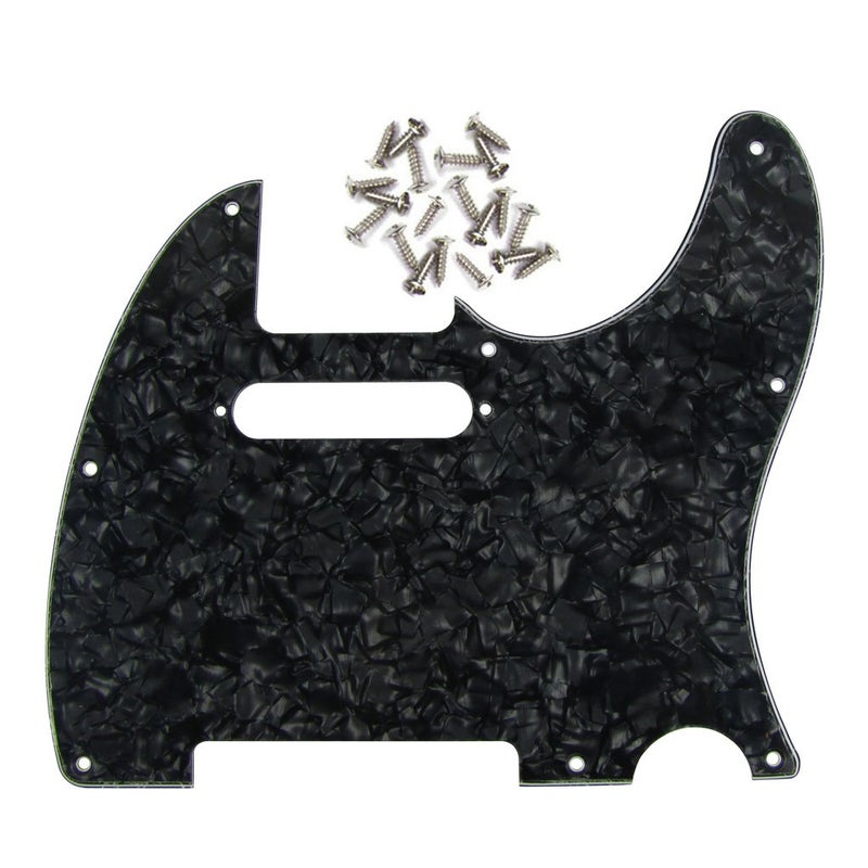 FLEOR 8 Hole TL Pickguard Scratch Plate with Pickguard Screws Set Fit USA/MX Standard TL Style Pickguard Replacement, 4Ply Black Pearl - Image 1